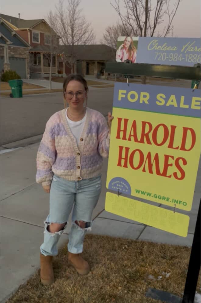 Chelsea and her yard sign